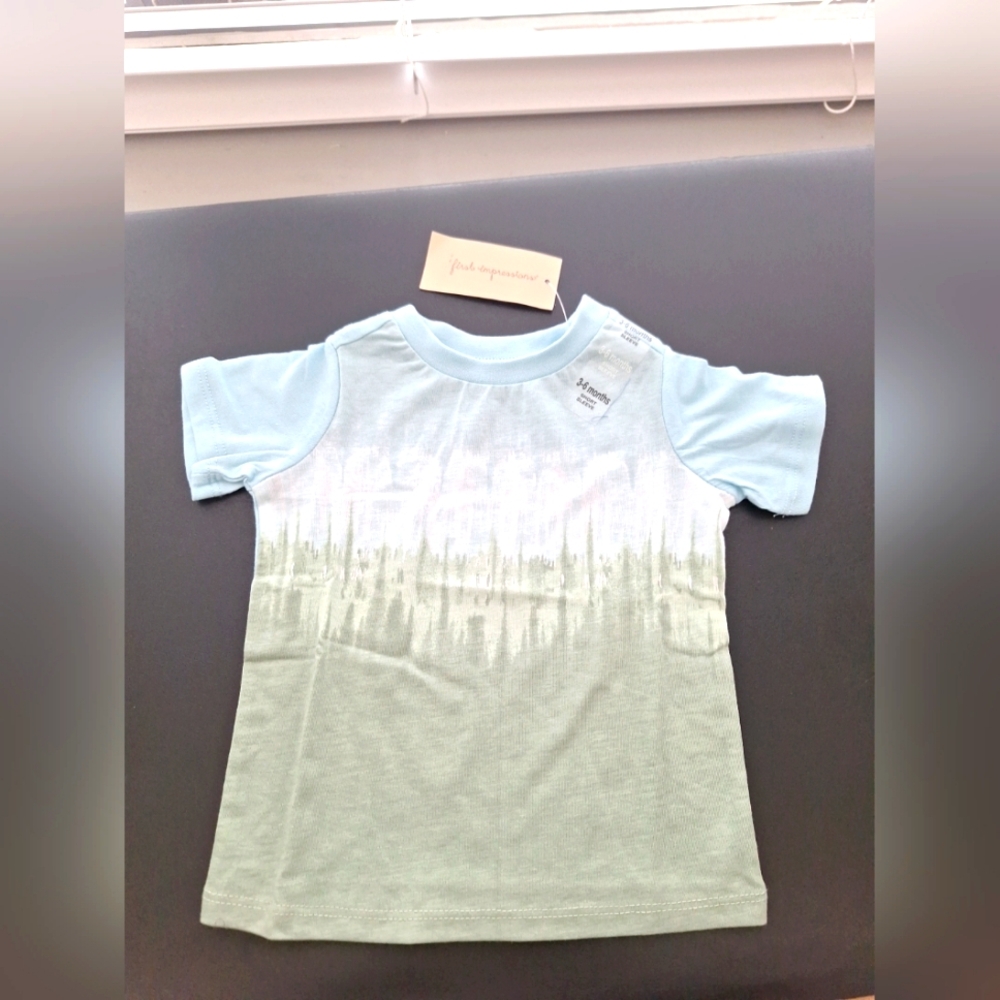 First Impressions Baby Boy Let's Play Outside Cotton T-Shirt Blue Green 3-6M